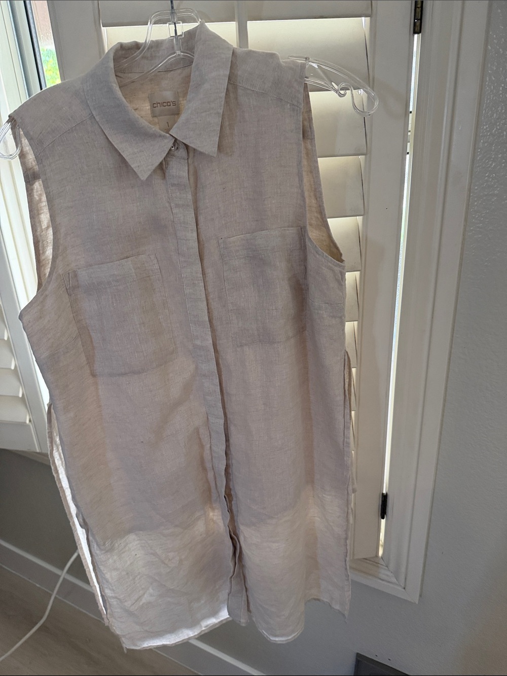 Chico's Sleeveless Linen Tunic in Light Beige